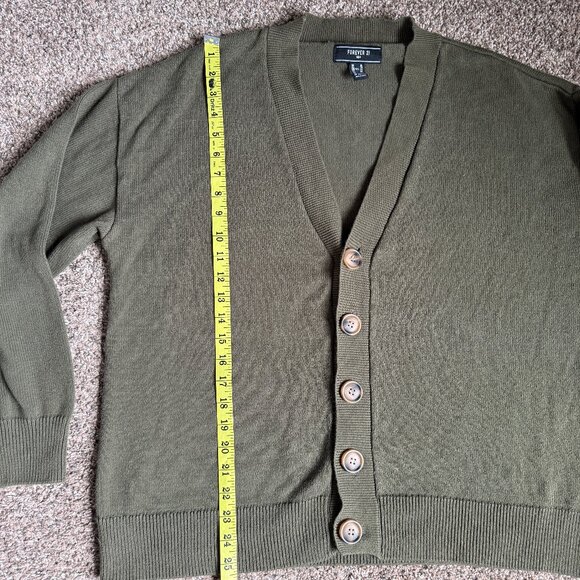 Men's Forever 21 V-Neck Relaxed Fit Cardigan, Size XL, Olive Green - Picture 3 of 5